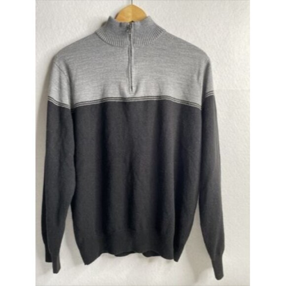 Dockers Quarter Zip Sweater Size L Black/Gray Mens Acrylic Thin Long Sleeve - Picture 1 of 7